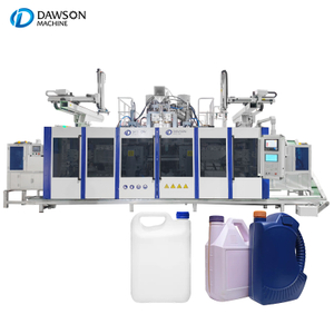 آلة نفخ الزجاجات البلاستيكية HDPE ذات المسمار الثلاثي 5L آلات نفخ الزجاجات مع محطة مزدوجة ورأس قالب مزدوج